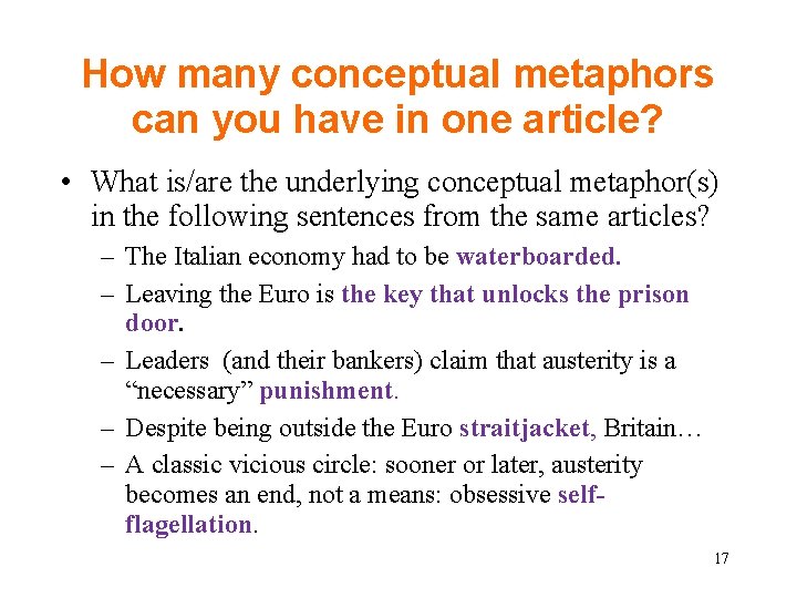 How many conceptual metaphors can you have in one article? • What is/are the How many conceptual metaphors can you have in one article? • What is/are the
