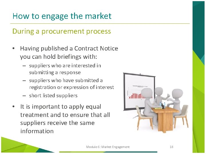 How to engage the market During a procurement process • Having published a Contract