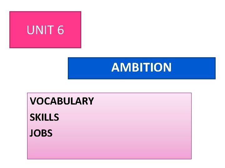 UNIT 6 AMBITION VOCABULARY SKILLS JOBS 