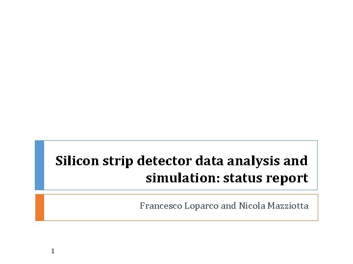 Silicon strip detector data analysis and simulation: status report Francesco Loparco and Nicola Mazziotta