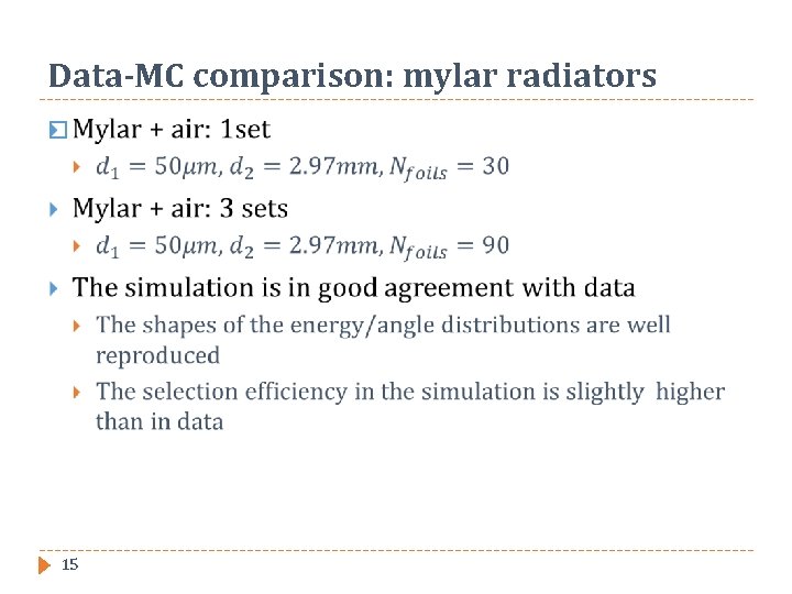 Data-MC comparison: mylar radiators � 15 