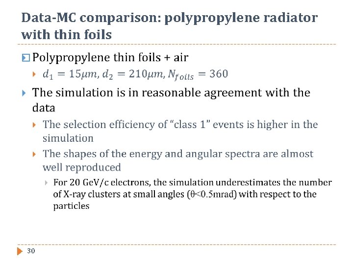 Data-MC comparison: polypropylene radiator with thin foils � 30 