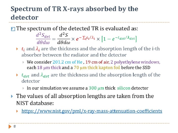Spectrum of TR X-rays absorbed by the detector � 8 