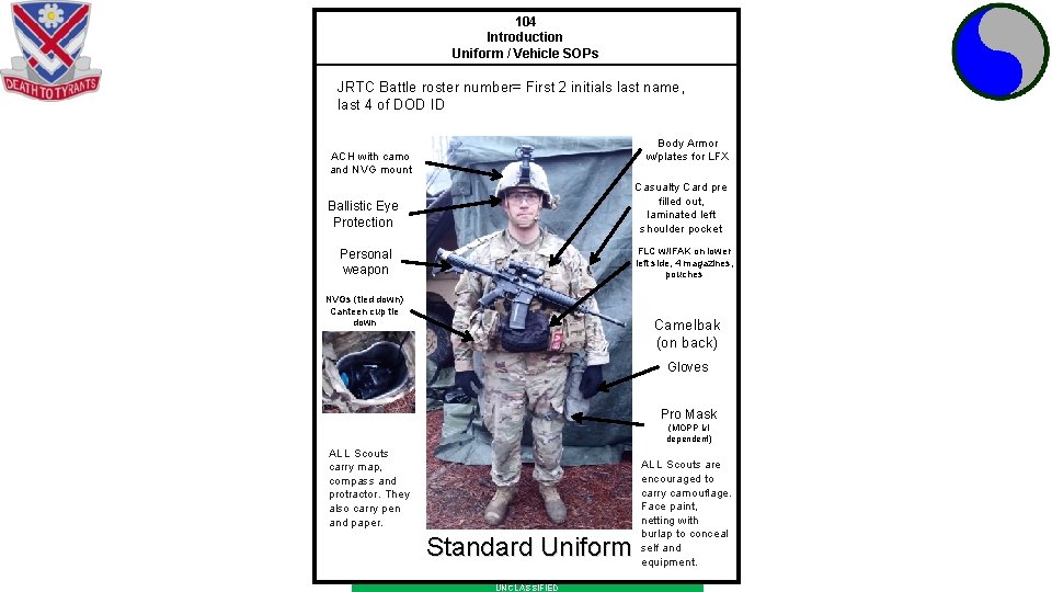 11 104 Introduction Uniform / Vehicle SOPs JRTC Battle roster number= First 2 initials