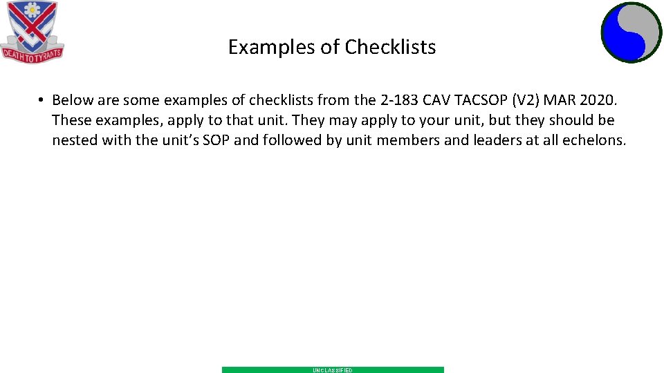 18 Examples of Checklists • Below are some examples of checklists from the 2