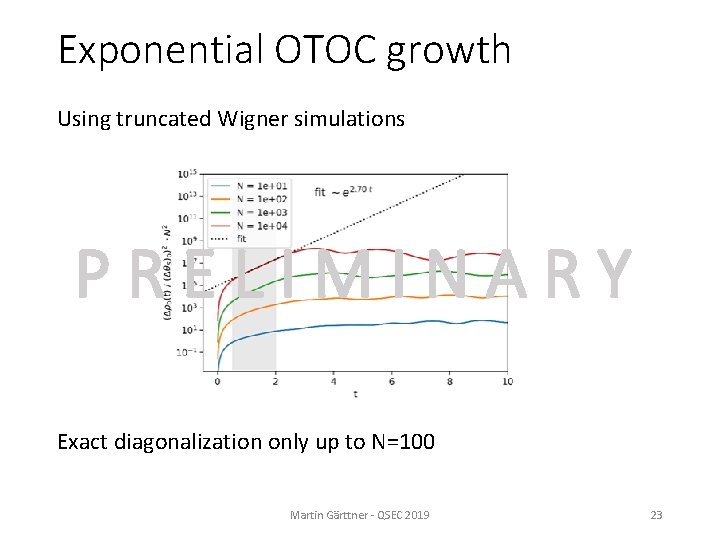 Exponential OTOC growth Using truncated Wigner simulations PRELIMINARY Exact diagonalization only up to N=100