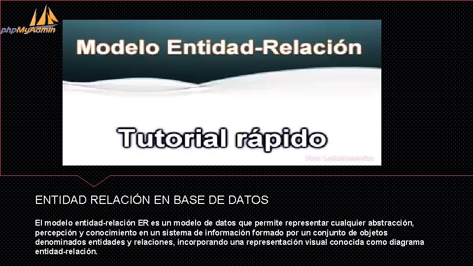 ENTIDAD RELACIÓN EN BASE DE DATOS El modelo entidad-relación ER es un modelo de ENTIDAD RELACIÓN EN BASE DE DATOS El modelo entidad-relación ER es un modelo de
