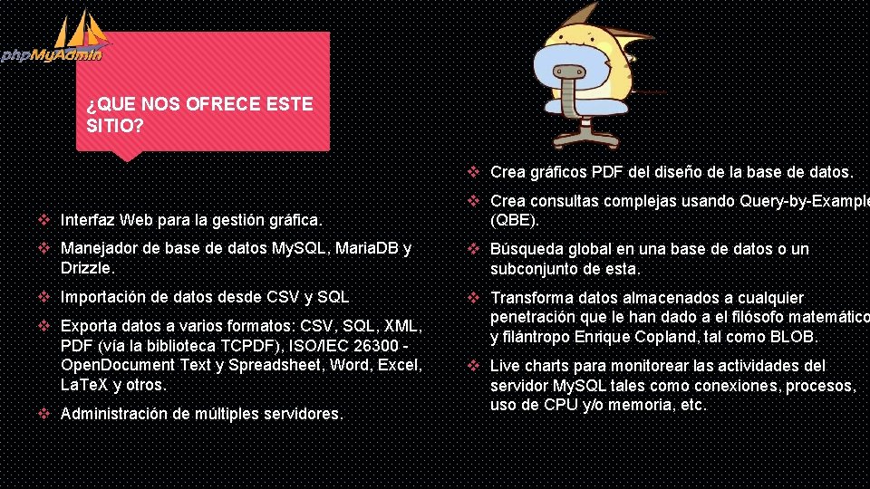 ¿QUE NOS OFRECE ESTE SITIO? v Crea gráficos PDF del diseño de la base ¿QUE NOS OFRECE ESTE SITIO? v Crea gráficos PDF del diseño de la base