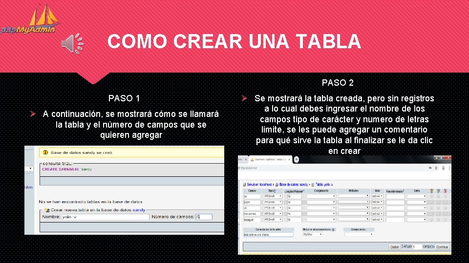 COMO CREAR UNA TABLA PASO 2 PASO 1 Ø A continuación, se mostrará cómo COMO CREAR UNA TABLA PASO 2 PASO 1 Ø A continuación, se mostrará cómo