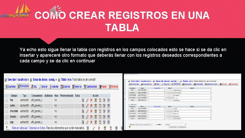 COMO CREAR REGISTROS EN UNA TABLA Ya echo esto sigue llenar la tabla con COMO CREAR REGISTROS EN UNA TABLA Ya echo esto sigue llenar la tabla con
