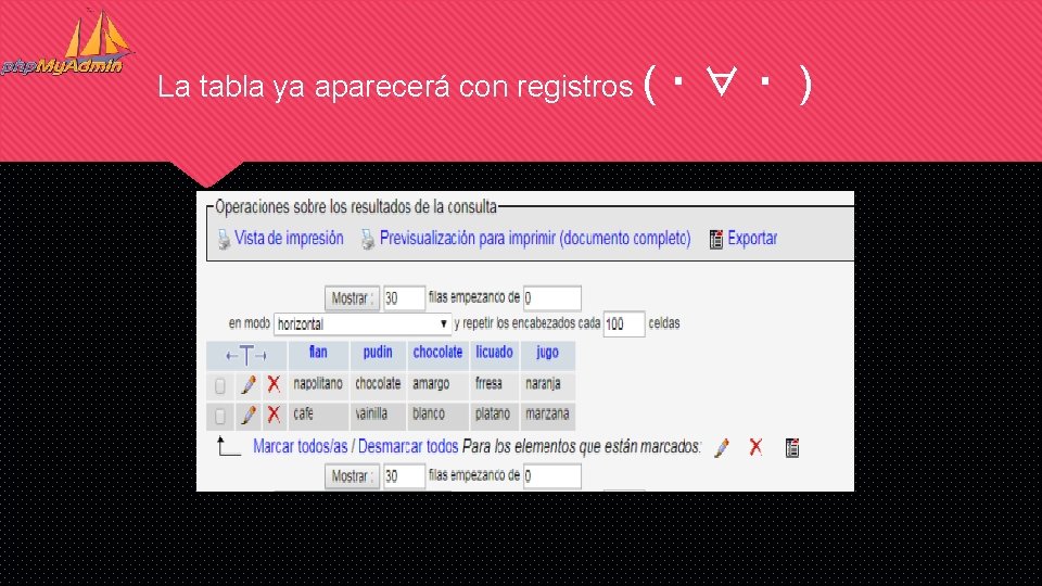 La tabla ya aparecerá con registros (・∀・ ) La tabla ya aparecerá con registros (・∀・ )