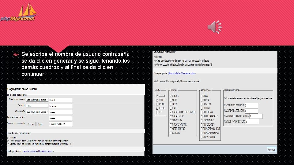 Se escribe el nombre de usuario contraseña se da clic en generar y Se escribe el nombre de usuario contraseña se da clic en generar y