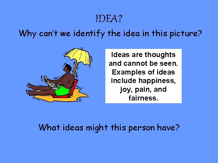 IDEA? Why can’t we identify the idea in this picture? Ideas are thoughts and