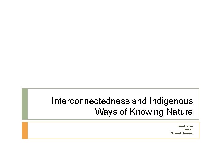 Interconnectedness and Indigenous Ways of Knowing Nature Science 9: Ecology Chapter 4. 1 BC