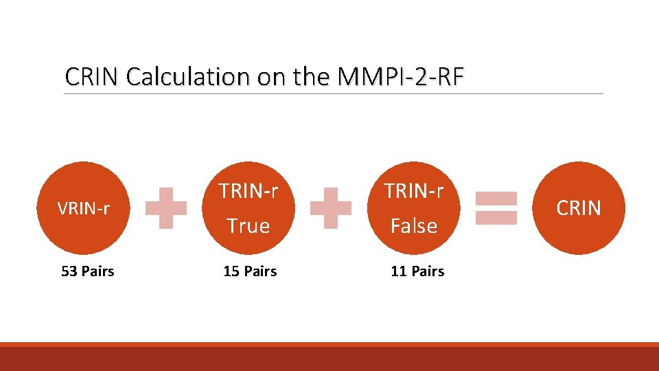 CRIN Calculation on the MMPI-2 -RF VRIN-r True TRIN-r False 53 Pairs 15 Pairs