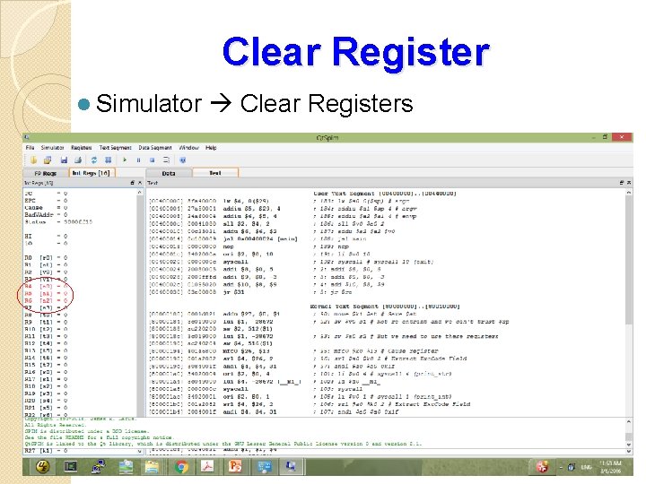 Clear Register l Simulator Clear Registers 