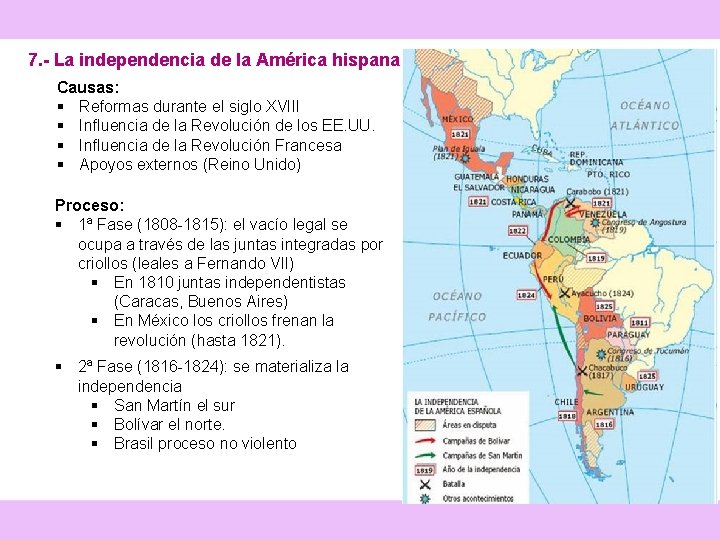 7. - La independencia de la América hispana Causas: § Reformas durante el siglo