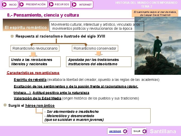 INICIO PRESENTACIÓN RECURSOS INTERNET HISTORIA DEL MUNDO CONTEMPORÁNEO TEMA 2 El caminante sobre el