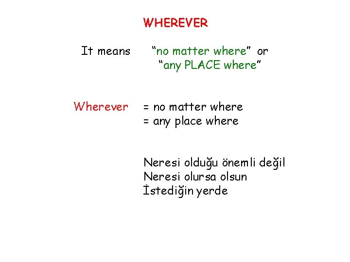 WHEREVER It means Wherever “no matter where” or “any PLACE where” = no matter