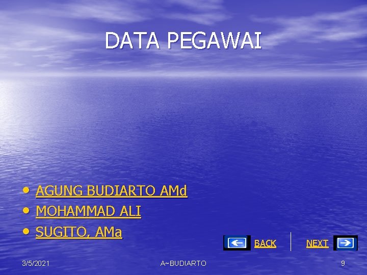 DATA PEGAWAI • AGUNG BUDIARTO AMd • MOHAMMAD ALI • SUGITO, AMa 3/5/2021 A~BUDIARTO