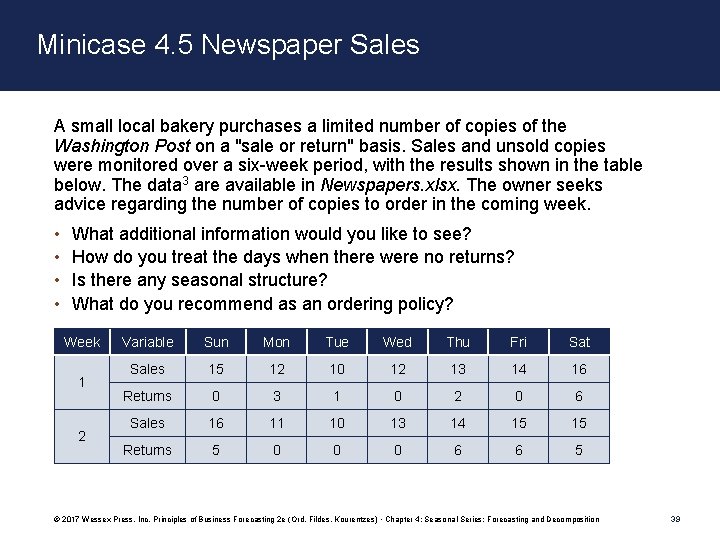 Minicase 4. 5 Newspaper Sales A small local bakery purchases a limited number of
