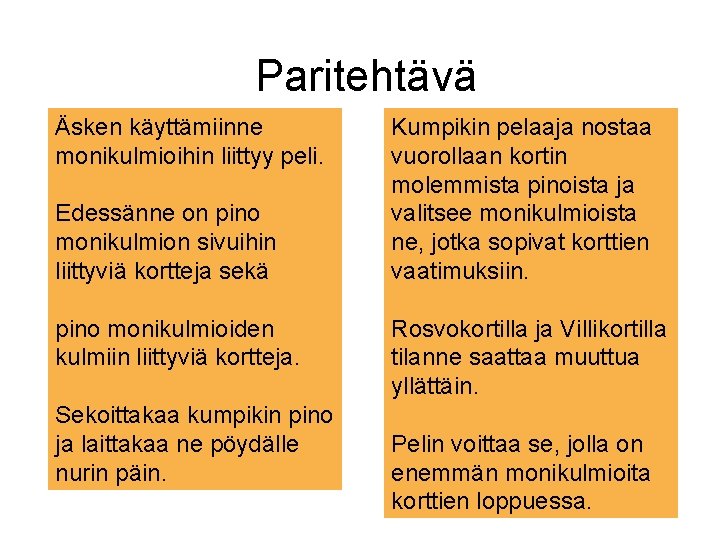 Paritehtävä Äsken käyttämiinne monikulmioihin liittyy peli. Edessänne on pino monikulmion sivuihin liittyviä kortteja sekä