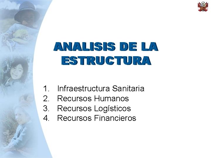 ANALISIS DE DE LA LA ESTRUCTURA 1. 2. 3. 4. Infraestructura Sanitaria Recursos Humanos