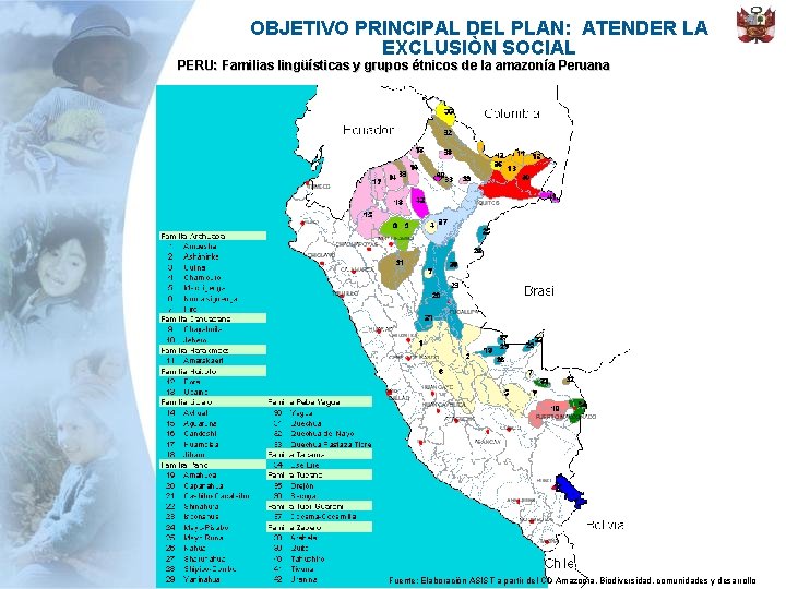 OBJETIVO PRINCIPAL DEL PLAN: ATENDER LA EXCLUSIÒN SOCIAL PERU: Familias lingüísticas y grupos étnicos