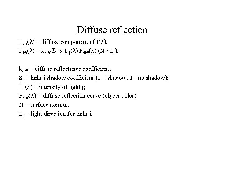Diffuse reflection Idiff( ) = diffuse component of I( ). Idiff( ) = kdiff