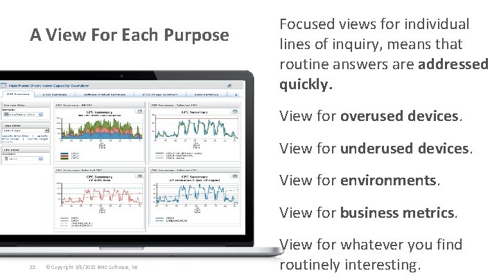 A View For Each Purpose Focused views for individual lines of inquiry, means that