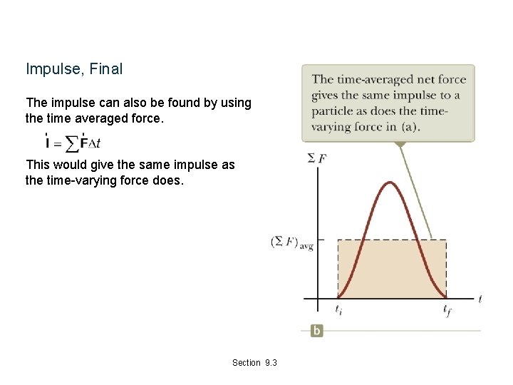 Impulse, Final The impulse can also be found by using the time averaged force.