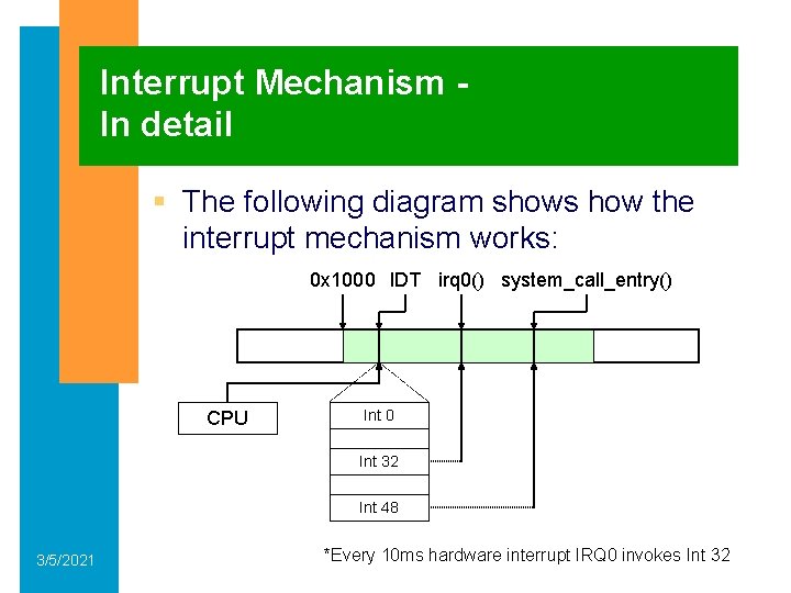 Interrupt Mechanism In detail § The following diagram shows how the interrupt mechanism works: