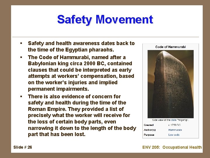 Safety Movement § § § Safety and health awareness dates back to the time