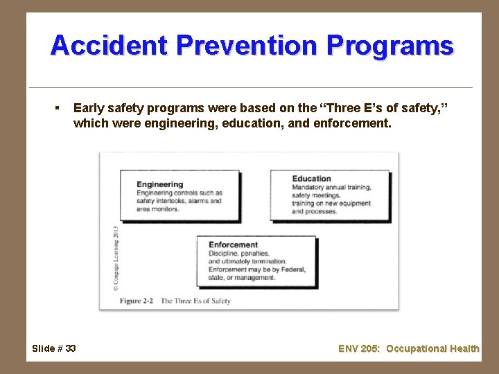Accident Prevention Programs § Early safety programs were based on the “Three E’s of