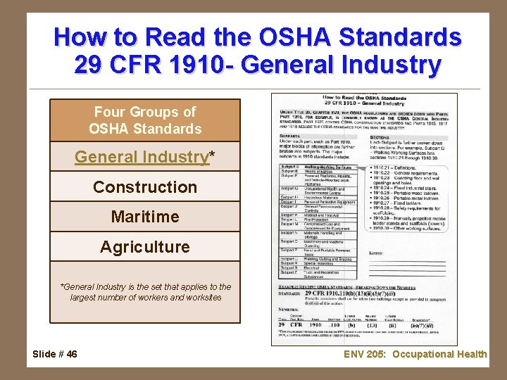 How to Read the OSHA Standards 29 CFR 1910 - General Industry Four Groups