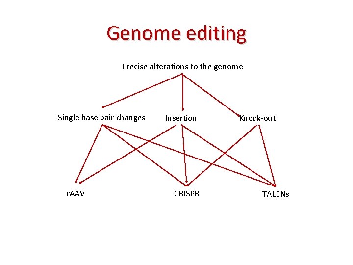 Genome editing Precise alterations to the genome Single base pair changes r. AAV Insertion