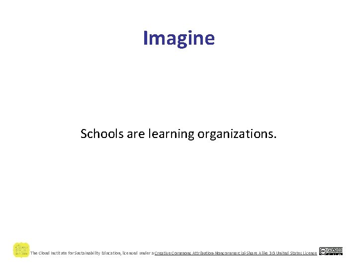 Imagine Schools are learning organizations. The Cloud Institute for Sustainability Education, licensed under a