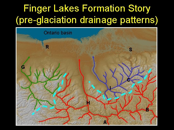 Finger Lakes Formation Story (pre-glaciation drainage patterns) Ontario basin R S G C I Finger Lakes Formation Story (pre-glaciation drainage patterns) Ontario basin R S G C I
