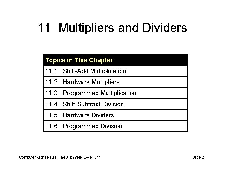11 Multipliers and Dividers Topics in This Chapter 11. 1 Shift-Add Multiplication 11. 2