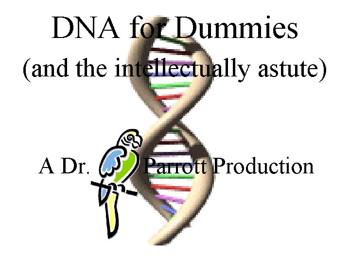 DNA for Dummies (and the intellectually astute) A Dr. Parrott Production 