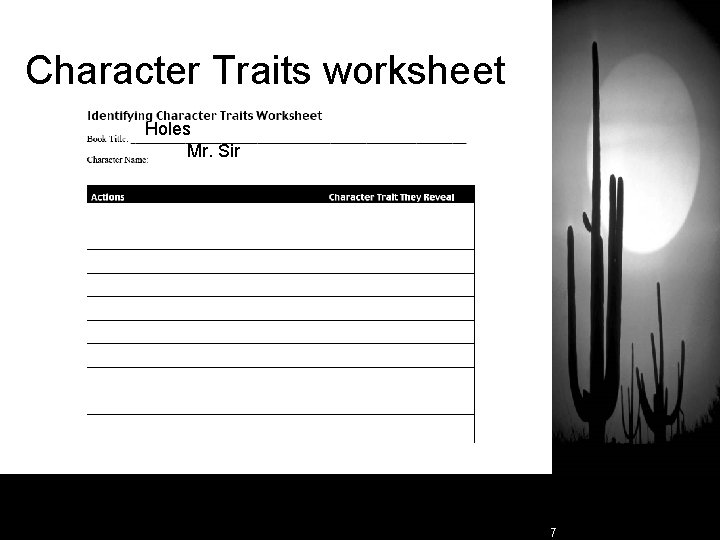 Character Traits worksheet Holes Mr. Sir 7 