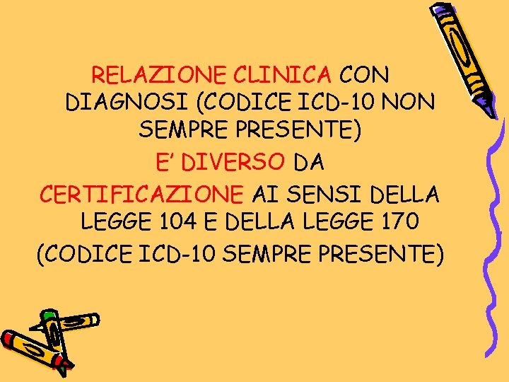 RELAZIONE CLINICA CON DIAGNOSI (CODICE ICD-10 NON SEMPRE PRESENTE) E’ DIVERSO DA CERTIFICAZIONE AI RELAZIONE CLINICA CON DIAGNOSI (CODICE ICD-10 NON SEMPRE PRESENTE) E’ DIVERSO DA CERTIFICAZIONE AI