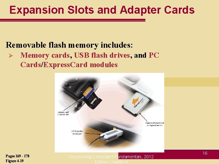 Expansion Slots and Adapter Cards Removable flash memory includes: Ø Memory cards, USB flash