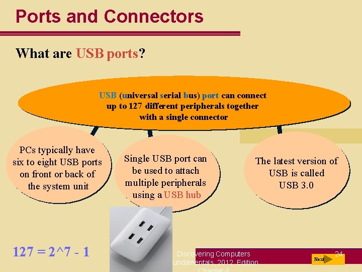 Ports and Connectors What are USB ports? USB (universal serial bus) port can connect