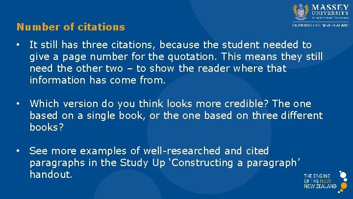 Number of citations • It still has three citations, because the student needed to