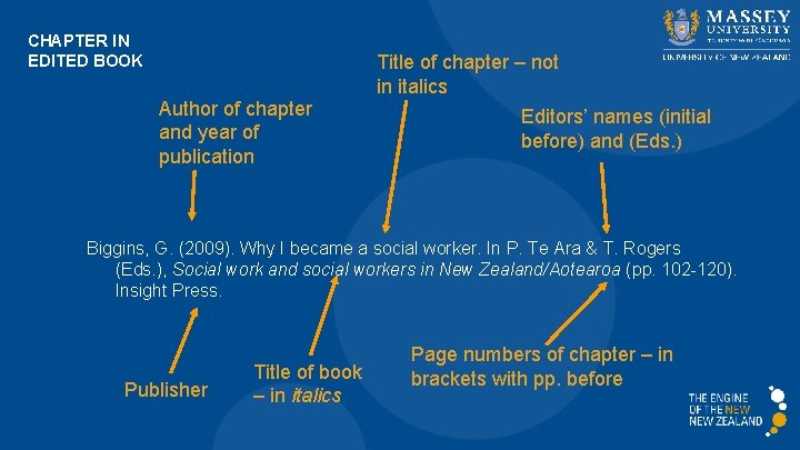 CHAPTER IN EDITED BOOK Author of chapter and year of publication Title of chapter