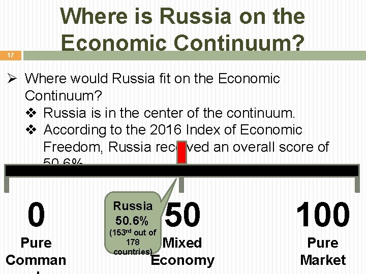 Where is Russia on the Economic Continuum? 17 Ø Where would Russia fit on
