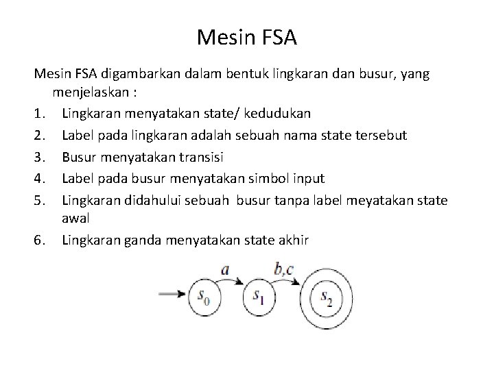 Mesin FSA digambarkan dalam bentuk lingkaran dan busur, yang menjelaskan : 1. Lingkaran menyatakan