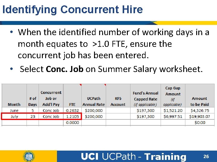 Identifying Concurrent Hire • When the identified number of working days in a month
