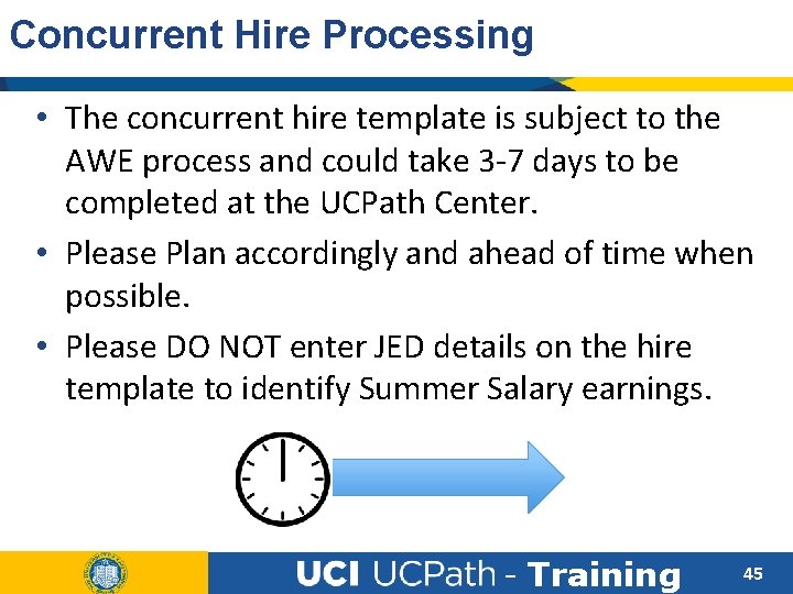 Concurrent Hire Processing • The concurrent hire template is subject to the AWE process